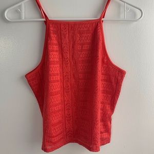 Coral High Neck Cropped Tank Top